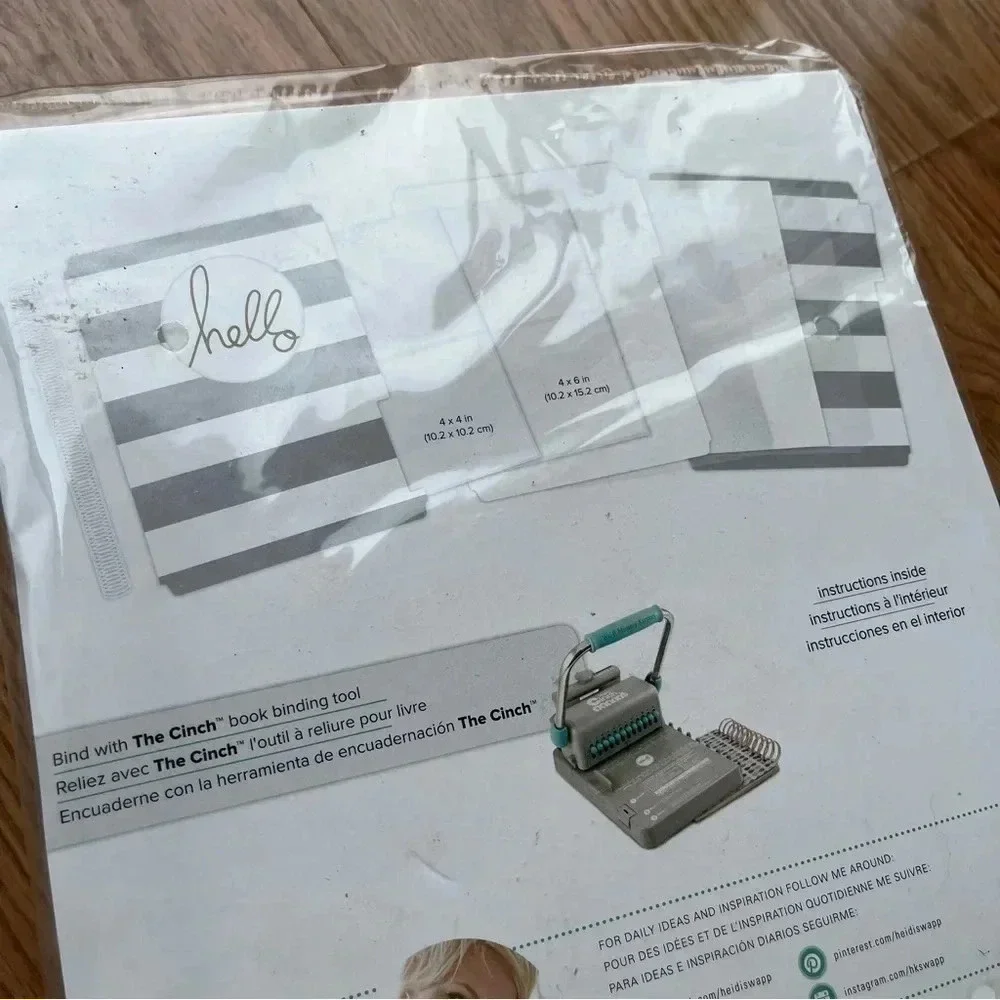 Heidi Swapp Cinch Album Kit New 10 Pc Craft Scrapbooking Grey White Stripe Hello